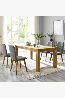 Dubová jedálenská zostava stôl 180x90 cm a 4 čalúnené stoličky sivé